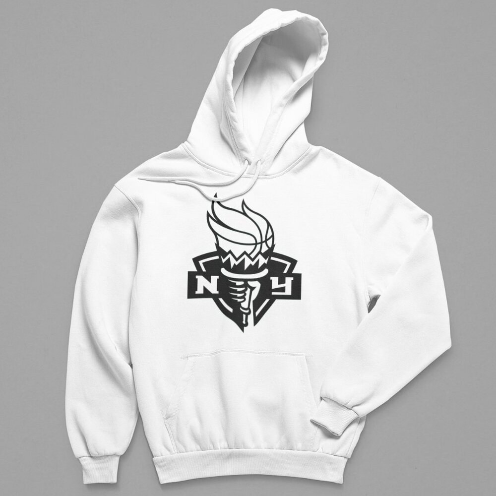 NEW York Liberty Team Color Monochrome Pop Big Logo Fleece Pullover Hoodie WHITE